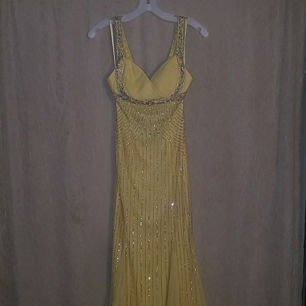 Prom yellow beaded gown